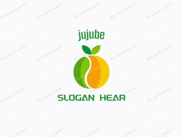 depicting a stylized, modern, and abstract representation of a citrus fruit, specifically an orange. The logo features a circular design with a prominent, central orange segment, bordered by a green and yellow layer on each side. Above the circular fruit,