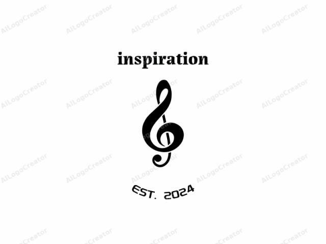 a treble clef. This is a simple, monochromatic, and iconic logo image representing a treble clef. The treble clef is depicted in bold, solid black against a stark white background, creating a high contrast that