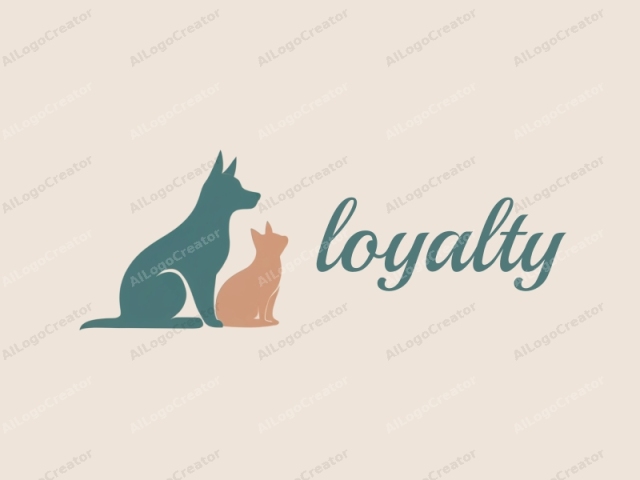 which features two stylized silhouettes of a dog and a cat against a plain, light beige background. The dog is positioned slightly behind and slightly to the left of the cat. Both figures are rendered in solid teal for the dog and solid