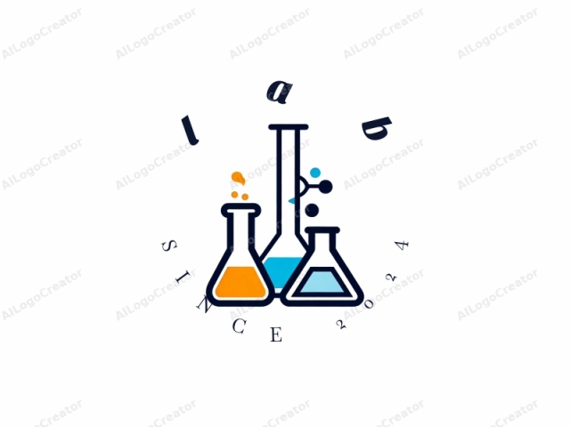 這是一個風格化、極簡的標誌，以三個實驗室玻璃燒瓶排列成三角形為特色。背景為純白色，強調圖像的清晰與簡潔。燒瓶以粗黑的線條風格繪製。