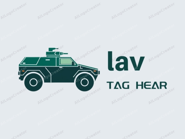 The image is a minimalist, stylized digital drawing of a military armored vehicle. The vehicle, depicted in a side profile, is rendered in a dark green color against a light gray background. The drawing uses clean, geometric lines and solid shapes to