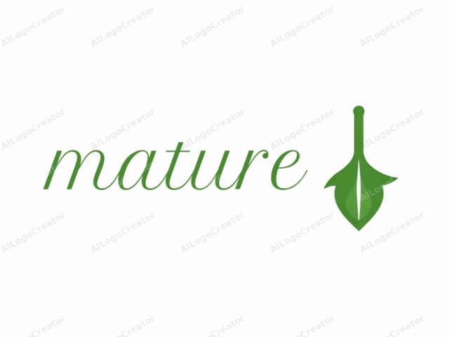 using a minimalist, abstract style. The logo features a stylized leaf with a green color that symbolizes nature, growth, or freshness. The leaf is simplified and streamlined, with a single vertical stem at the top, reminiscent of a spearhead