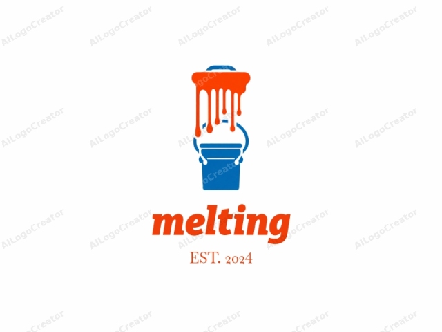 which features a stylized and minimalist design. This logo, presented in a clean and modern vector graphic style, depicts a bucket with paint dripping from it. The bucket, illustrated in a solid blue, is centrally placed on a white background. It