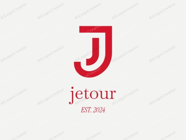 which is digitally created using a minimalistic style. The image features a bold, geometric logo composed of two interconnected curves, resembling the letter "J." The curves are drawn in a bright, vivid red color against a clean, white background, enhancing