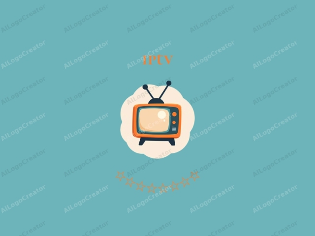 This is a simple, digital illustration of an old-fashioned television set, set against a solid, teal-blue background. The TV is centrally positioned and features a retro design with an orange cabinet and a black screen. It has a prominent black antenna mounted