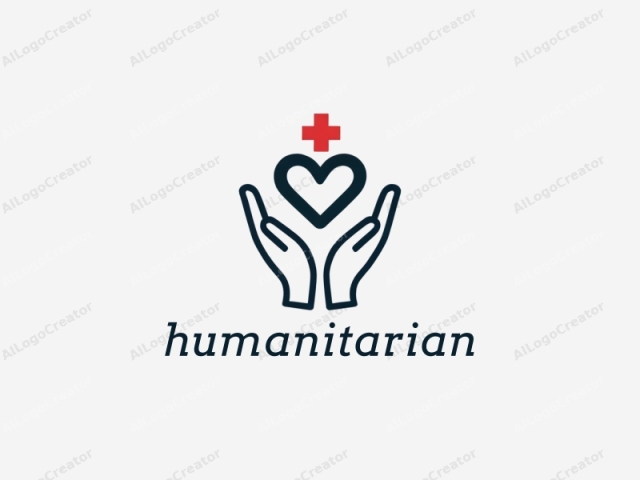 This is a minimalist digital logo, featuring clean lines and simple shapes. The main subject is two hands positioned horizontally, facing upward, and centered in the image. Each hand is drawn in a solid, thin black line. Above the hands, in