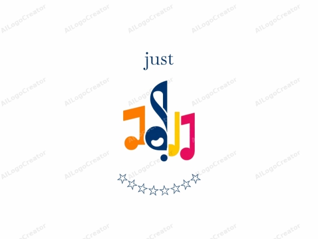 This is a digital logo composed of stylized, abstract musical notes arranged to form letters. The logo is set against a plain white background, making the vibrant colors and shapes stand out vividly. The main elements are three musical notes: one in