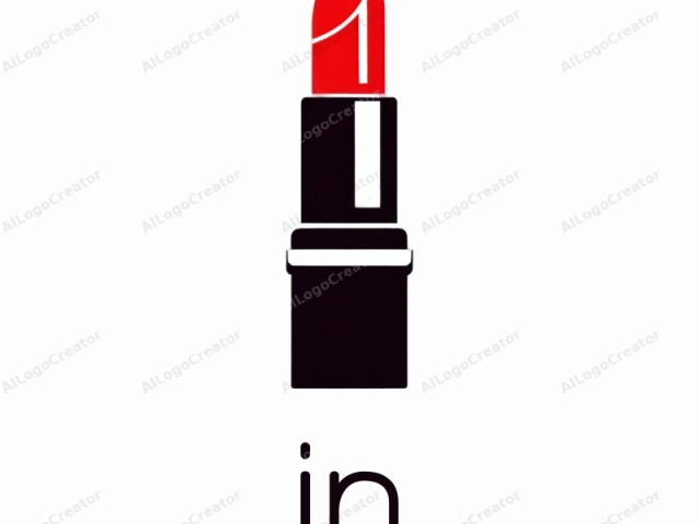 The image is a minimalist, vector-based illustration of a lipstick. The lipstick is depicted in bold, contrasting colors: the body is a sleek black cylinder with a flat top, and the top portion is a bright red cap. The red cap is