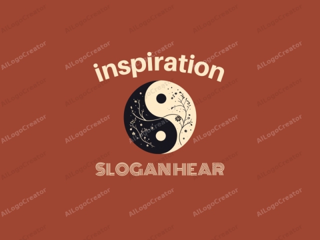 The image is a minimalist yin yang symbol rendered in a modern digital style. The background is a rich, muted brownish-red color, providing a striking contrast to the white and black elements of the yin yang symbol. The yin and