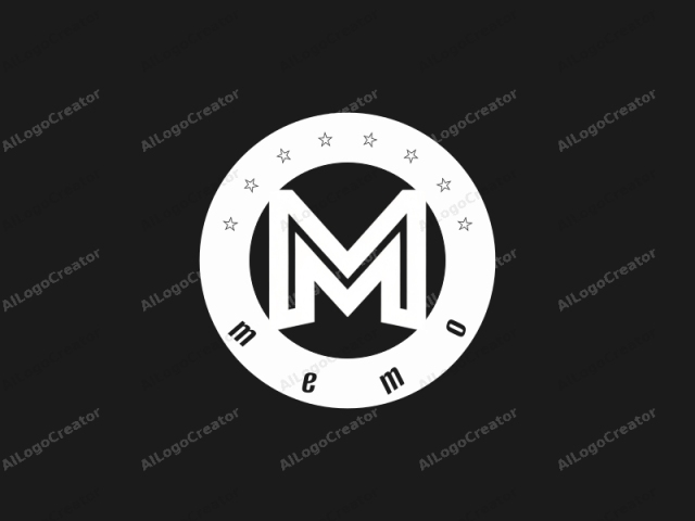 這是一個極簡風格的標誌，以幾何抽象風格呈現字母"M"。字母"M"由兩條平行線在中間相交設計而成，形成一個大膽且對稱的形狀。線條粗厚且