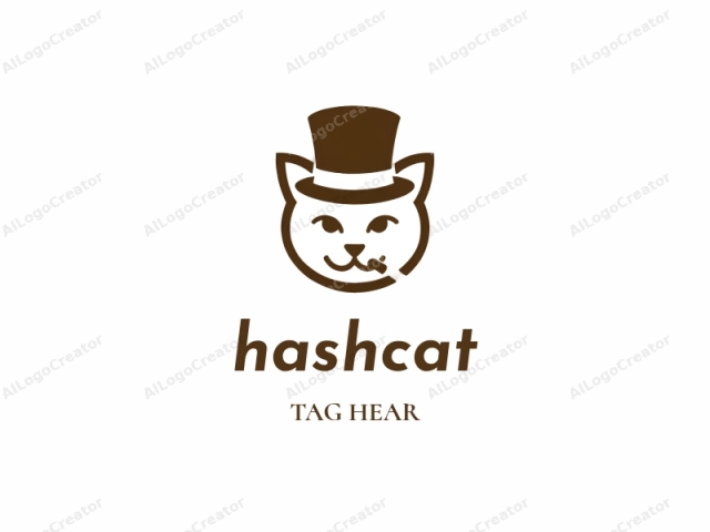 This is a simple, minimalist logo featuring the stylized face of a cat, rendered in a dark brown color. The cat's head is positioned centrally, facing forward with a neutral expression. The cat's eyes are almond-shaped, and its nose