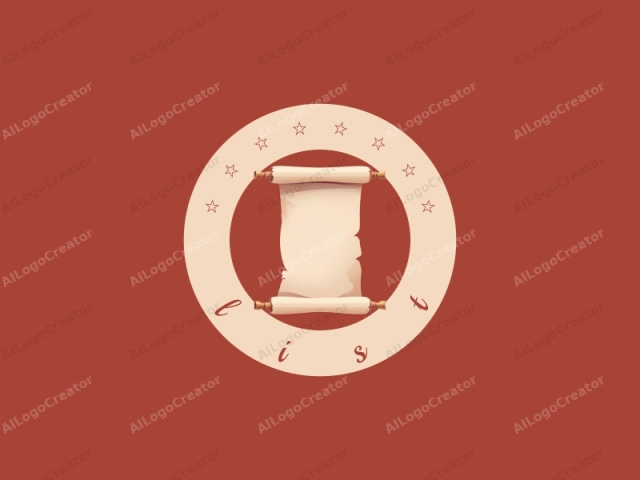 This is a digital illustration of a classic parchment scroll. The scroll is positioned horizontally against a solid, warm brown background, which contrasts well with its cream-colored surface. The scroll is unrolled, revealing a large, blank portion in the center,