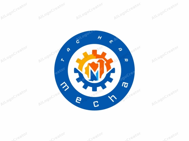 This is a stylized digital logo featuring a central, abstract figure composed of two main elements. On the left, there's an orange gear with 24 teeth. Adjacent to the gear, but slightly overlapping, is a blue gear with