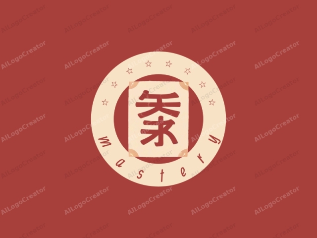 This is a stylized logo design featuring a large, bold Chinese character "書" (pronounced "shu") in red on a beige square background. The background square is framed by thin beige lines that add a sense of structure and containment