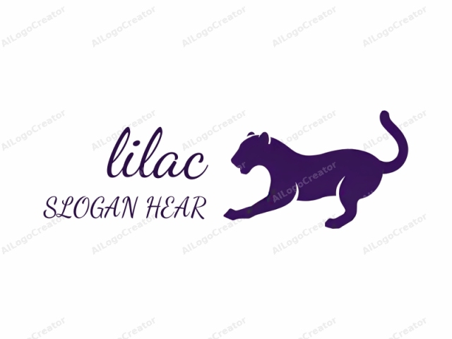 The image is a minimalist, stylized silhouette of a leopard, depicted in a dynamic, crouching position. The entire figure is rendered in a solid, deep purple color, creating a stark contrast against a plain white background. The silhouette is