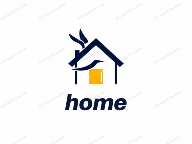 This logo features a minimalist design of a house, rendered in dark blue. The house is stylized with clean, sharp lines and minimal details. It includes a roof with a slight slope, and the front of the house is divided into three sections