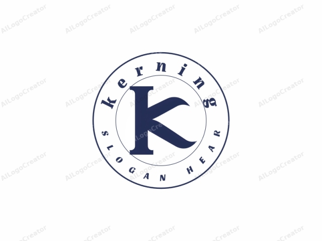 La imagen es un logotipo simple y abstracto que presenta una "k" en minúscula en una fuente sans-serif audaz. La "k" se representa en un tono azul marino profundo, proporcionando un contraste llamativo sobre un fondo blanco liso. La "k"