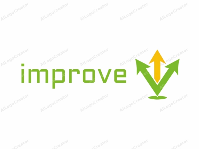 This image features a simple, abstract logo centered on a white background. The logo consists of three arrows, each pointing upwards, arranged in a triangular formation. The arrows are filled with different colors: one green, one yellow, and one black.