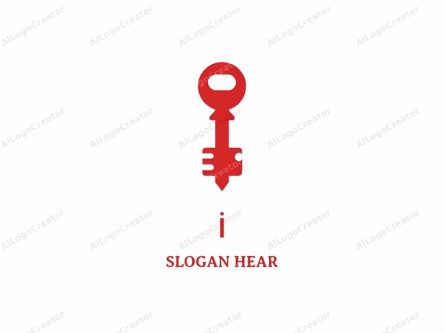 in a minimalist style. The logo is a flat, two-dimensional illustration featuring a red, stylized key set against a plain white background. The key is designed in a simplistic, geometric manner with bold, clean lines. The key has a large circular