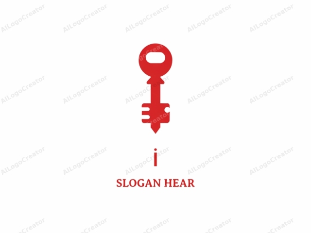 in a minimalist style. The logo is a flat, two-dimensional illustration featuring a red, stylized key set against a plain white background. The key is designed in a simplistic, geometric manner with bold, clean lines. The key has a large circular