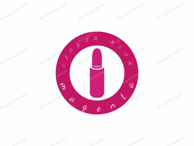 Dies ist ein minimalistisches, flaches Design-Logo eines Lippenstift-Tubes. Der Lippenstift-Tube wird in einem kräftigen, lebendigen Magenta-Ton dargestellt, was sein charakteristisches Merkmal ist. Das Logo besteht vollständig aus festem Magenta, ohne Verläufe oder Schatten.