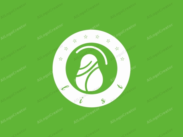 The image is a minimalist, flat design logo featuring a simplified, stylized avocado. The avocado is depicted in white against a vibrant green background. The logo is composed of clean lines and basic shapes, using only white and green colors with no gradients