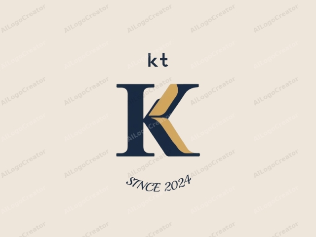 focusing on clarity, creativity, and stability. The logo features a serif letter "K" in a bold, elegant font, with a unique and eye-catching design. The "K" is presented in two distinct colors: a navy blue and a