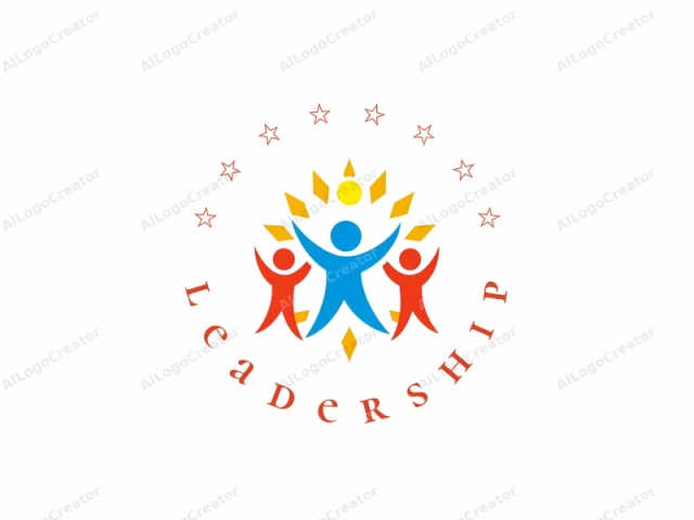 featuring a stylized, vibrant design with a strong emphasis on inclusivity and togetherness. The image consists of three simple, human-like figures, colored red, blue, and orange, arranged in a triangular formation with their arms raised and legs