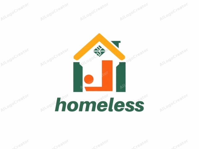 This is a stylized logo image of a house with a modern, geometric design. The house is portrayed with simplified, flat shapes. The roof of the house is depicted in bright orange, forming a triangular shape with a small, square emblem at