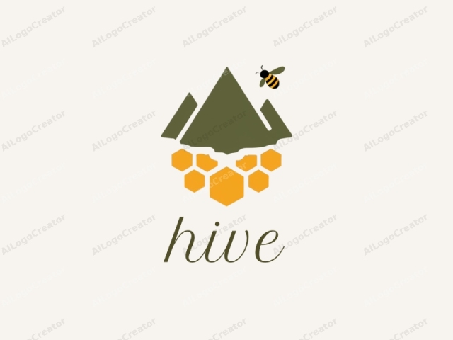 This is a minimalist logo featuring a stylized representation of a bee and a mountain. The bee, depicted on the right, is shown in full, with a dark yellow and black color scheme, symbolizing the insect's characteristic stripes. Its wings