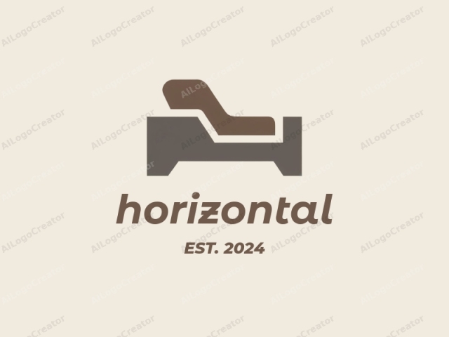 This is a simple, minimalist logo image featuring a stylized illustration of a bed. The bed is drawn in solid, geometric shapes with clean lines, using a monochromatic color scheme that consists of three shades: a light beige background, a