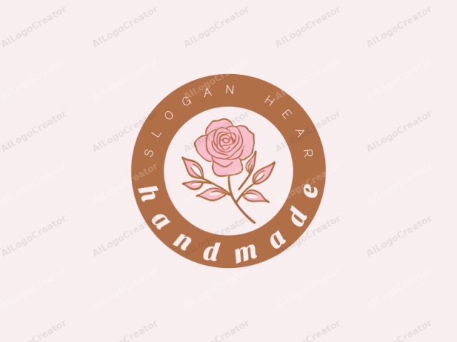 Das Bild ist eine minimalistische Zeichnung einer Rose, die in einem digitalen Medium mit sauberen, glatten Linien und einer flachen Farbpalette erstellt wurde. Die Rose ist in einem warmen, hellbraunen Farbton mit subtilen Schattierungen gezeichnet und befindet sich im Zentrum des Bildes. Es ist