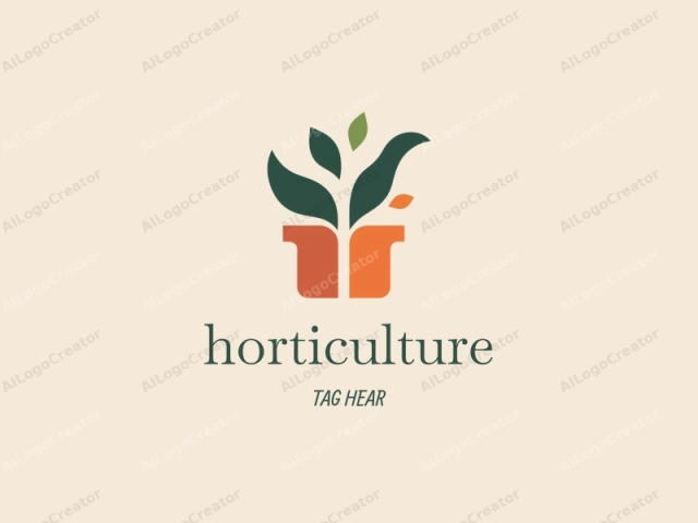 This is a minimalist, digital logo featuring a stylized plant. The background is a smooth, pale beige, providing a neutral canvas that highlights the design. The plant is depicted in a simplified, geometric shape with two leaves. The leaves are green