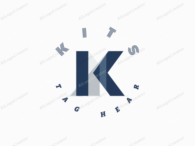 Este es un logo moderno y geométrico de la letra "K" en un estilo minimalista. La letra se muestra prominentemente en el centro de la imagen, con su forma construida utilizando líneas rectas y audaces. La paleta de colores es monocromática, presentando