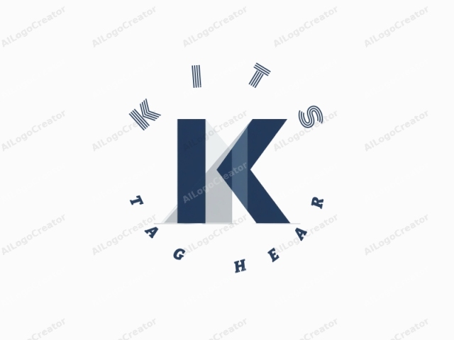 This is a modern, geometric logo of the letter "K" in a minimalist style. The letter is prominently displayed in the center of the image, with its shape constructed using bold, straight lines. The color palette is monochromatic, featuring