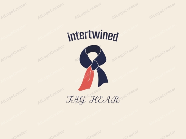 The logo is a minimalist illustration of a scarf, executed in a flat, digital art style. The scarf is presented in three distinct colors: a dark navy blue, a vibrant red, and a light beige. The navy blue color dominates the scarf
