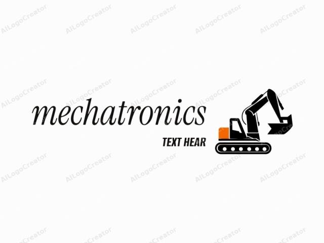 Este logotipo es un gráfico vectorial minimalista en blanco y negro y naranja de un bulldozer sobre un fondo blanco. El bulldozer, simplificado en formas geométricas audaces, se representa en una vista lateral. Su diseño general presenta líneas claras y rectas, y un aspecto sólido.