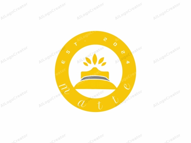 centrándose en los elementos visuales. Este es un logotipo minimalista en formato vectorial, caracterizado por su simplicidad y diseño audaz. La figura central es una corona o casco estilizado de color amarillo dorado, con bordes suaves y curvilíneos. Colocado en la parte superior de la corona