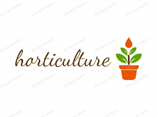 This is a simple, minimalist vector graphic logo featuring a stylized plant. The plant is centrally positioned and has three green, oval-shaped leaves that fan out from a central stem, which is brown. At the top of the plant is a large