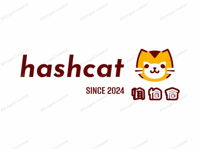 This is a stylized logo of a cartoon cat's head, designed in a minimalist and modern aesthetic. The cat's face is depicted in a cheerful manner with simple, rounded lines and bold colors. The head is predominantly yellow, representing the cat