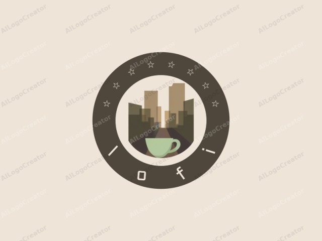 This digital drawing is a minimalist logo featuring a stylized representation of a cup of coffee. The cup is depicted in a light green color, positioned centrally within a circular shape at the bottom. The background is a soft, beige color, which contrasts