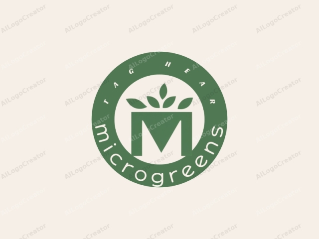 La imagen es un logotipo minimalista que consiste en una letra "M" mayúscula verde sobre un fondo beige. La letra es audaz y moderna, con líneas limpias y un grosor uniforme. En la parte superior de la letra, hay una serie de cuatro pequeños