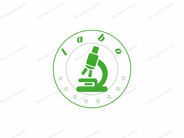 Das Logo ist ein einfaches, vektorstilisiertes Symbol in einem flachen, digitalen Design. Es zeichnet sich durch eine lebendige, einfarbige grüne Farbe ohne Schattierungen oder Verläufe aus. Das Bild zeigt ein stilisiertes Mikroskop, das das zentrale Motiv ist. Der Arm des Mikroskops ist