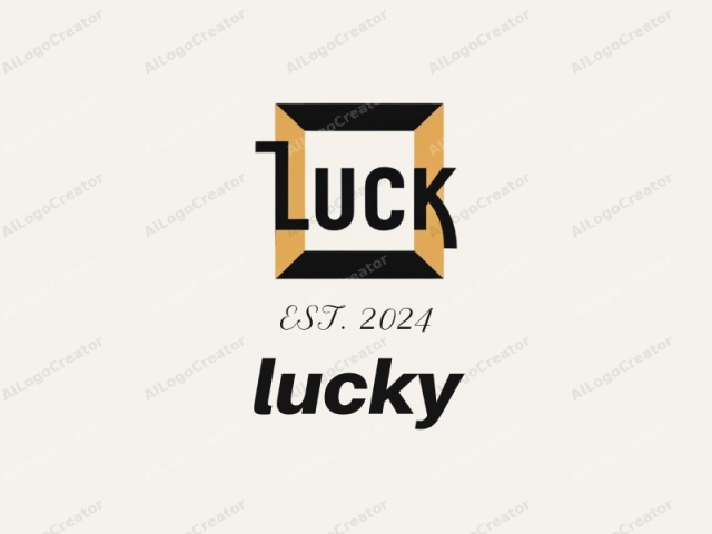 Dies ist ein minimalistisches, abstraktes Logo, das das Wort "Luck" in der Mitte eines weißen Hintergrunds zeigt. Die Buchstaben "L," "U," "C," und "K" sind in einer fetten, serifenlosen Schriftart dargestellt und