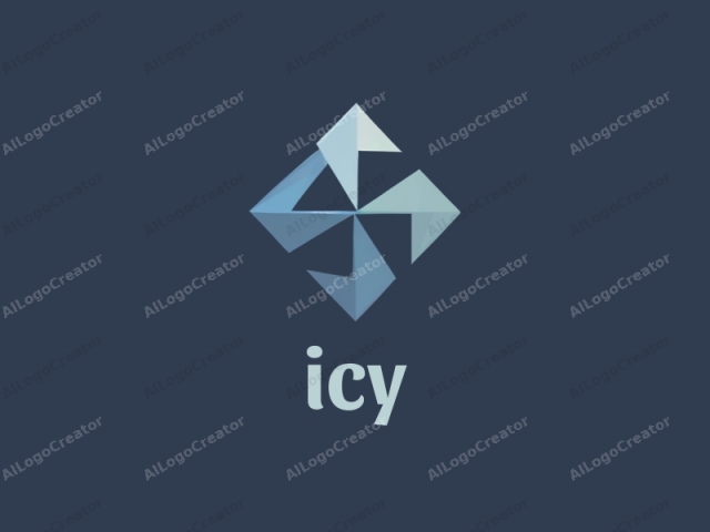 This digital logo is comprised of a modern, geometric design set against a solid dark navy blue background. The central motif is a symmetrical, starburst-like pattern made up of four interlocking triangular shapes that radiate outward in a clockwise direction.