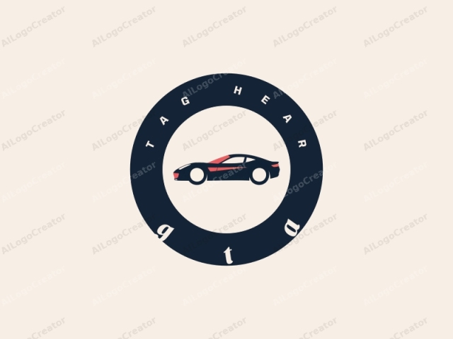 featuring a modern car illustration. This minimalist logo design depicts a sleek, two-door sports car with a bold, geometric silhouette against a plain beige background. The car's body is primarily black, with a distinct red accent stripe along the side, adding a