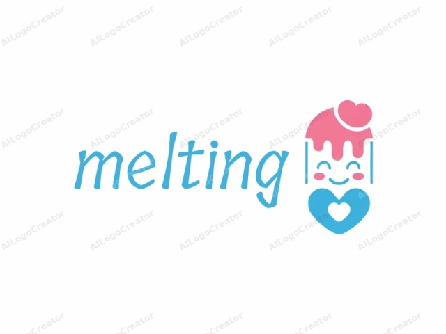 a stylized, minimalist cartoon character with a sweet, cheerful expression. The image features a faceless, simplified character designed in a playful, pastel color scheme. The character has a pink head with a heart-shaped feature at the top, indicating