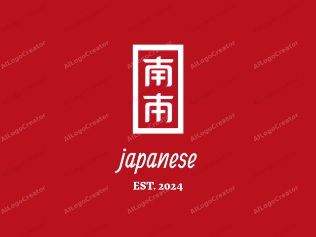 This is a logo image featuring a minimalist, modern design. The primary element is a square, divided vertically into two sections. Each section houses a Chinese character, symmetrically placed. The characters are white, set against a solid, vibrant red background