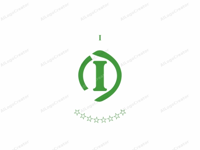 featuring a green, capital "I" within a white circular border. The design employs a minimalist and modern aesthetic, with sharp, clean lines and a flat, uniform color. The green "I" stands centrally, occupying the middle of the white circular