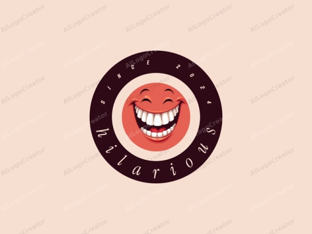 presenta una cara circular de color rojo brillante con una sonrisa grande y exagerada. La cara, con su textura suave, tiene una expresión alegre caracterizada por dos ojos cerrados a cada lado, cejas arqueadas y una sonrisa amplia con la boca abierta mostrando los dientes